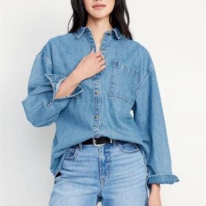 Old Navy Oversized Boyfriend Button-Down Jean Shirt L